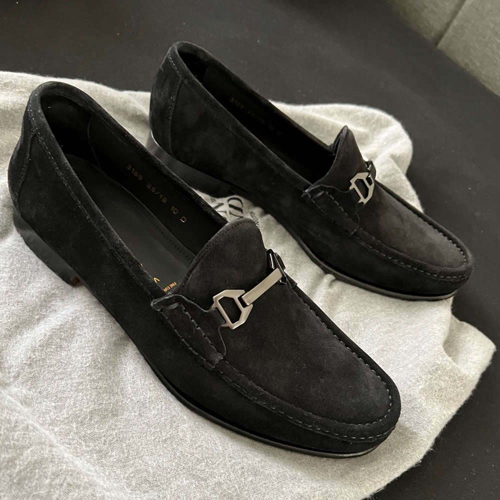 Black suede Allen Edmonds Vinci Bit Loafers worn once
